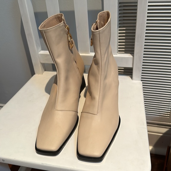 Rachel cox beige leather block heel ankle boots with gold zipper 230 size 6 - Picture 8 of 10
